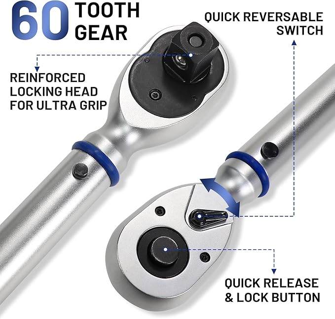 3/4-Inch Drive Click Torque Wrench, Dual-Direction Click Professional Torque Wrench 100-400FT.LB/136-542N.m, Dual Range Scales Graduated in FT.LB and N.M