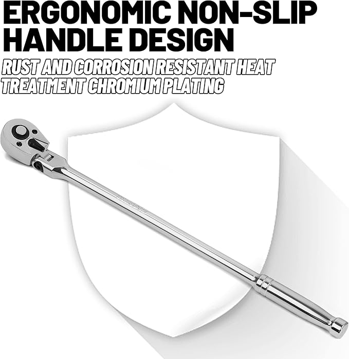 1/4-Inch Drive Flex Head Ratchet, 72 Tooth Quick Release Swivel Head Ratchet - 12" (305mm) Long Handle