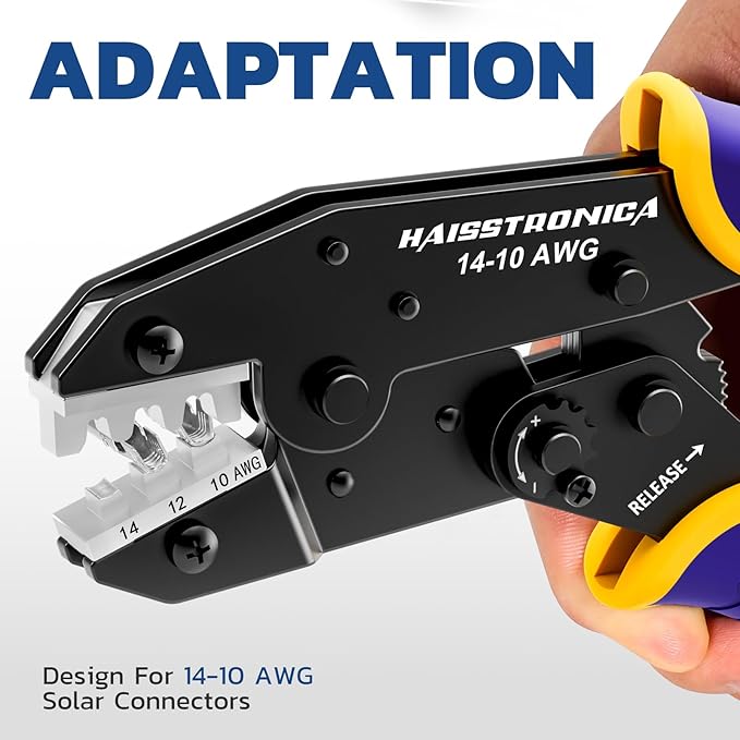 haisstronica Crimping Tool for Solar Connectors - AWG 14 12 10 Ratchet Wire Crimper Tool
