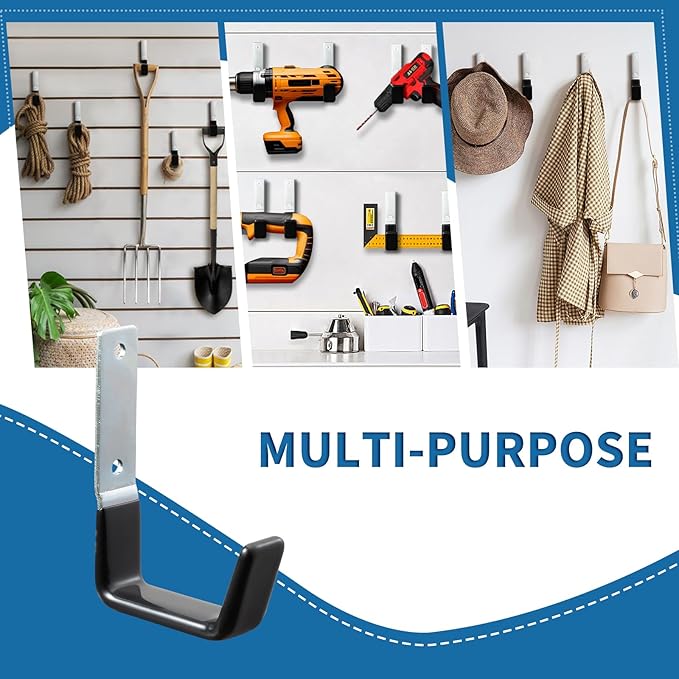 GeeWatom Heavy Duty Steel Garage Hooks,Garage Storage Utility Hooks,Anti-Slip Hanger, Tool Organizer,Steel Wall Mount Organizer, Garden Hose Hanger (Small-8PC)