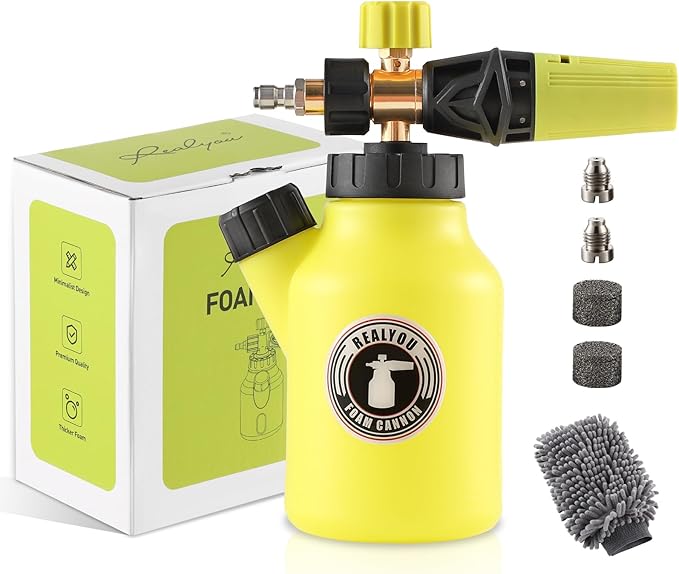 REALYOU Foam Cannon up to 4500 PSI, Foam Cannon for Pressure Washer with 1/4'' Quick Connector, Snow Foam Cannon with Adjustable Nozzle and 1L Foam Cannon Bottle, Fits Most Car Washing Accessories