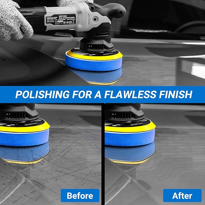 Car Buffer Polisher: 6 Inch Dual Action Orbital Buffer Polisher, 7 amp, 6 Variable Speed 1800-5500 RPM Random Polisher Kit with 4 Buffing Pads for Car Detailing Polishing Waxing DEKOPRO(Gray)