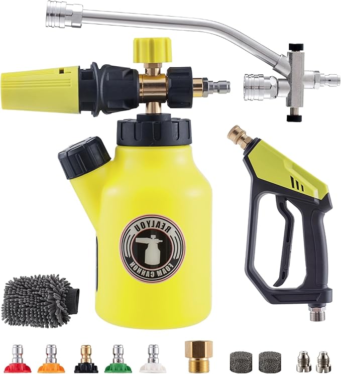REALYOU Foam Cannon Kit with Pressure Washer Gun, Car Wash Foam Gun, 5 Pressure Washer Nozzle Tips, Dual-Connector Accessory