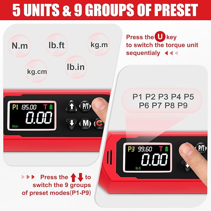 Adjustable Digital Torque Wrench 1.5-99.6Ft.Lb/2-135N.m,14x18 mm Open End Torque Wrench with 1/2 Drive Ratchet Head&42mmJaw,Vibration,Buzzer and LED Notification for HVAC,Car,Heat Pump Piping