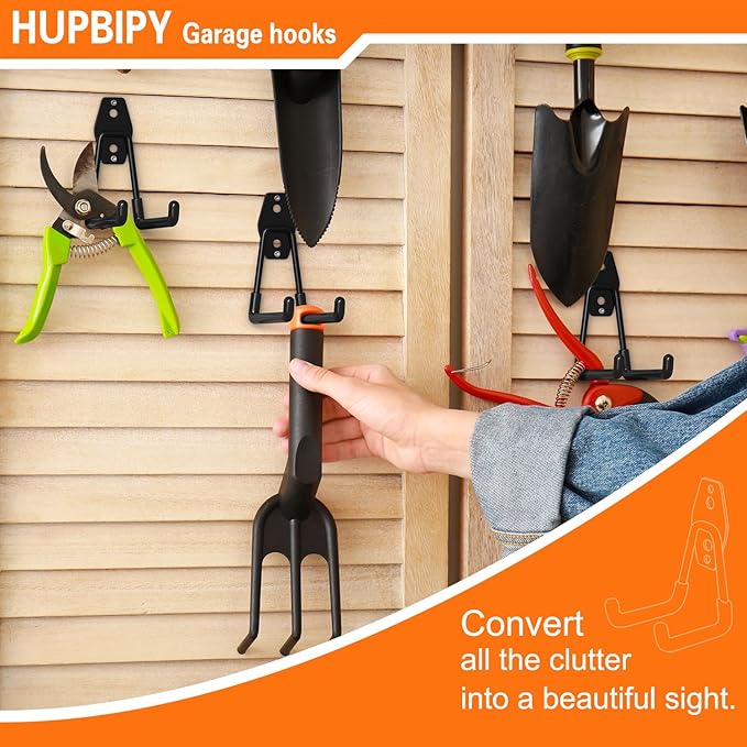 HUPBIPY 18 Pack Garage Hooks Heavy Duty Utility Steel with Anti-Slip Coating Wall Mount Storage Organizer for Hanging Power and Garden Tools, Ladders, Hose, Bikes, Ropes, Bulk Items, and More