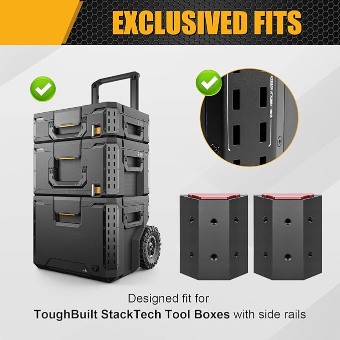Rail Clip Compatible with ToughBuilt StackTech Tool Box with Rails, DIY Mounting Connector for Custom Tool Holders and Accessories, No-Drill Clip for Side Rail System