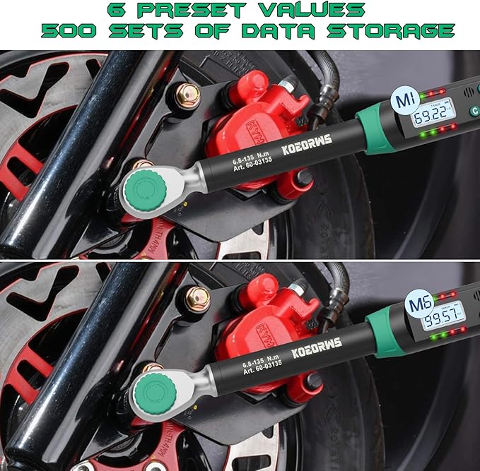 3/8" Drive Digital Torque Wrench, 5.02-99.57Ft.lb/6.8-135N.m, Long Electronic Torque Wrench with Preset Value, Buzzer & LED Indicator, 2% Accuracy for Bike, Motorcycles