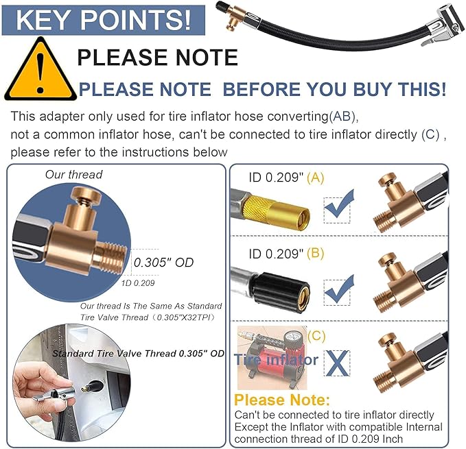 Flexible Tire Valve Extension Adapter, Locking Air Chuck Quick Connect and Release, Pressure Adjustable Tire Inflator Pump Hose Adapter for Car Motorcycle Bike,1PC