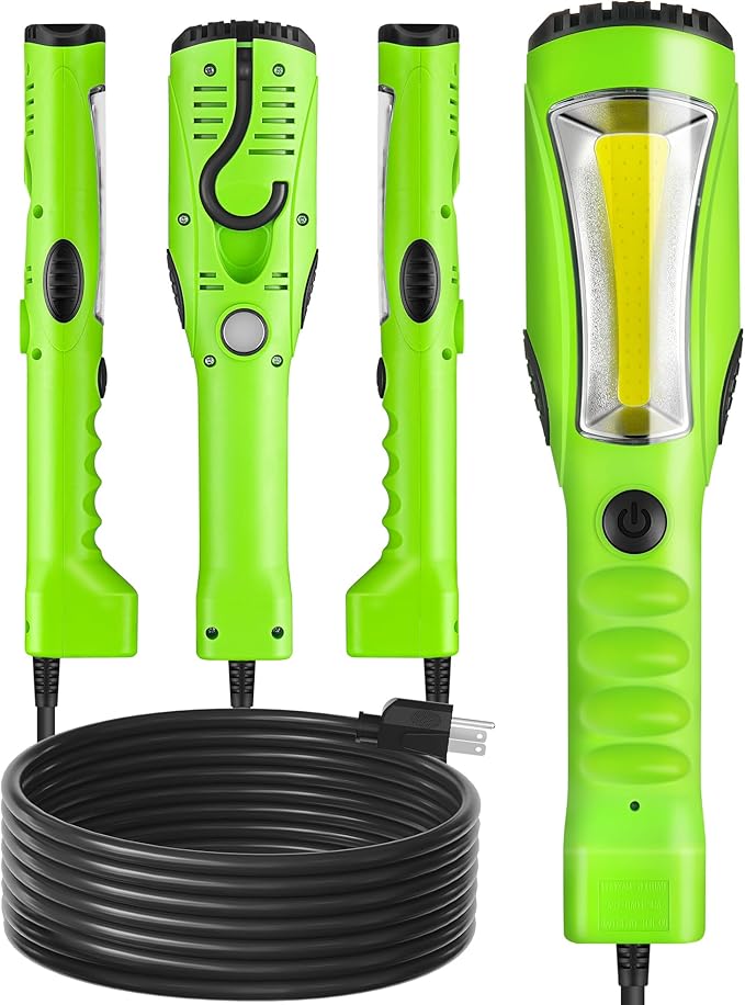 18W LED Work Light, 25FT 2000LM COB LED Light, Handheld Underhood Trouble Light with Cord 16 Gauge SJTW, Swivel Hook, for Garage, Workshop, Car Repair Scene, ETL Listed, Green J04WL06