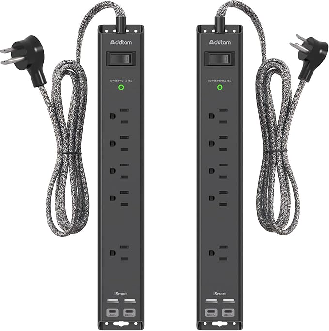 10Ft Surge Protector Power Strip - Extension Cord with Multiple Outlets, 5 Widely Outlets 4 USB Ports, Wall Mount, Flat Plug, Desk Charging Station for Home Office College Dorm Room Essentials