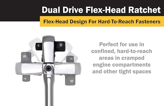 Titan 12358 3/8-Inch and 1/2-Inch Dual Drive x 9-1/2-Inch 72-Tooth Flex Head Dual Head Ratchet