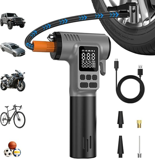 Tire Inflator Portable Air Compressor, Gift for man, 150PSI Tire Inflator with LED Light & Safety Hammer & Seatbelt Cutter, Air Pump for Car Tires, Motorcycle, Bicycle, Ball