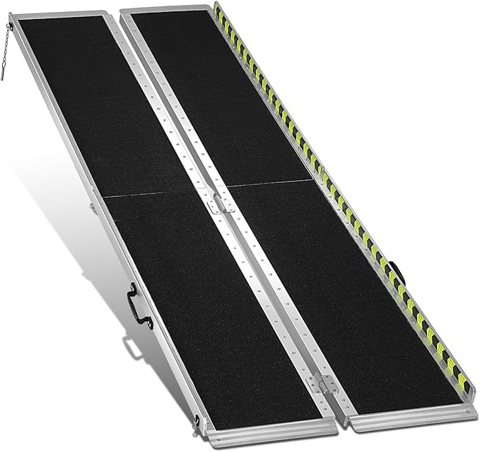 DNA MOTORING 8FT Portable Wheelchair Ramp, Non-Skid Aluminum Handicap Ramps with Handle, Hold Up to 800Lbs, Threshold Ramp for Home Steps, Scooter Ramp, Doorways, Black, ZTL-WCRAMP-8FT-B