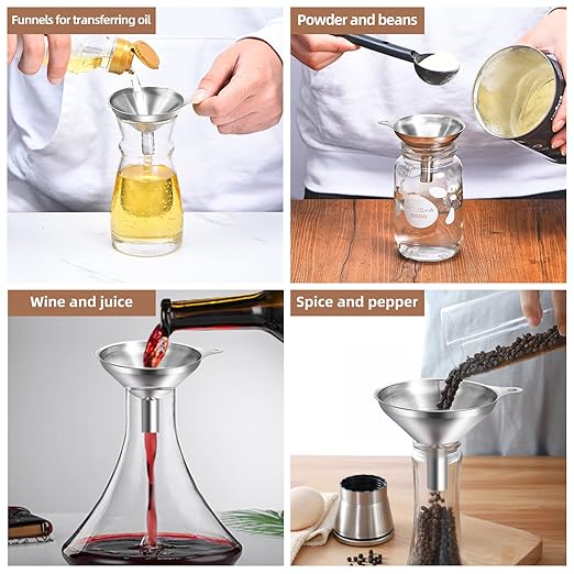 Funnels for Kitchen Use Filling Bottles, Kitchen Funnel Set of 3, Small Funnels for Filling Small Bottles Transferring Essential Oil, Liquid, Spice, Dry Ingredients & Powder, Dishwasher Safe