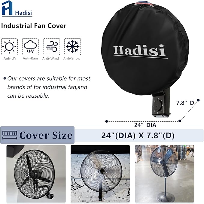 Heavy Duty Oxford Dustproof Fan Cover - Waterproof Outdoor Wall Mount - Black, Compatible for 18-20 Inch Industrial & Pedestal Fans