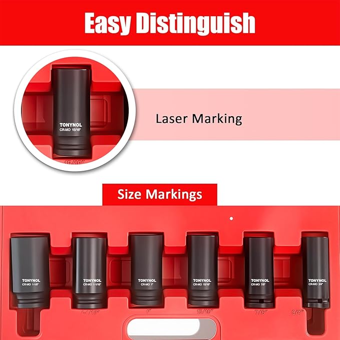 3/4 Inch Drive Deep Impact Socket Set,6-Point,SAE (3/4"-1-9/16"),12 Pcs,Cr-Mo,Heavy Duty Impact Socket Set for Automotive & Industrial Machinery,With a Storage Case