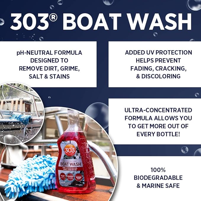 303 Products Marine Boat Wash with UV Protectant - For A Deep Clean, Spot Free Shine - 30 Day UV Protection - Removes Salt, Dirt, And Grime - 32 fl. oz. (30586)