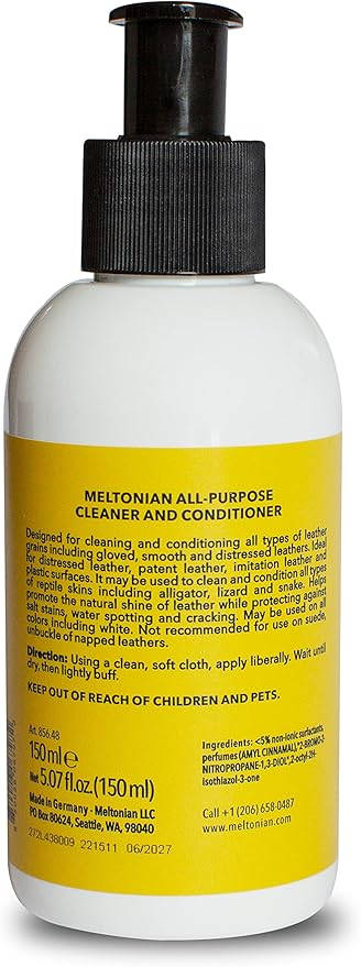 Meltonian | All Purpose Cleaner & Conditioner | Use on Leather Shoes, Boots, Handbags, Purses, Furniture and Car Interiors | Water Repellent | Made in Germany | 1 Bottle | 5 Oz