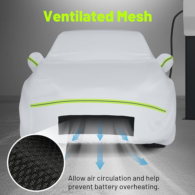 Favoto Car Cover for Tesla Model-Y - Custom Fit Vehicle Cover 6 Layers Waterproof All Weather Outdoor Rain Snow Sun Protection with Ventilated Mesh Charging Port Door Zipper