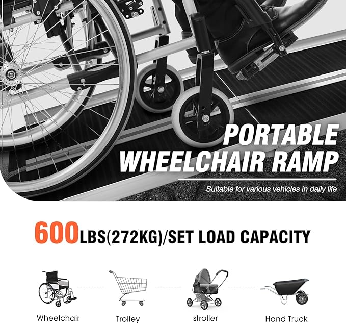 DNA Motoring 6FT Portable Non-Slip Wheelchair ramp, 600lbs Capacity Aluminium Versatile Loading Ramp, Non-Skid Ramps Telescopic Ramps for Home, Steps, Stairs, TOOLS-00615