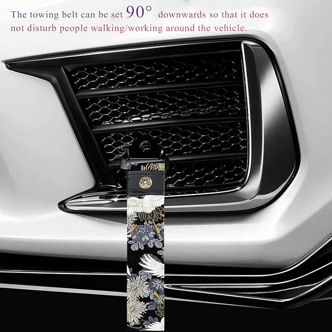 DXNQ Racing Tow Strap, Car Modification JDM Sports Bumper Decorative Traction Rope Trailer Belt, High Strength Nylon Universal Towing Strap Trailer Hook for Front or Rear Bumper (Crane Black)