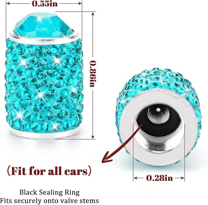 ToBeQueen Bling Tire Valve Covers Blue, 4 Pack Handmade Crystal Rhinestone Tire Caps Universal Dustproof Bling Car Accessories for Car/SUV/Motorcycle/Bike(Blue)