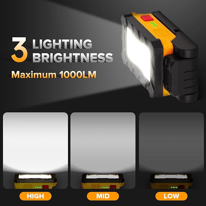 LUTEC Rechargeable Work Light, 1000 Lumens LED Magnetic Light with Magnetic Base and Hanging Hook，360°Rotate and 200°Swivel for Car Repair, Emergency and Camping-2 Pack (Orange)