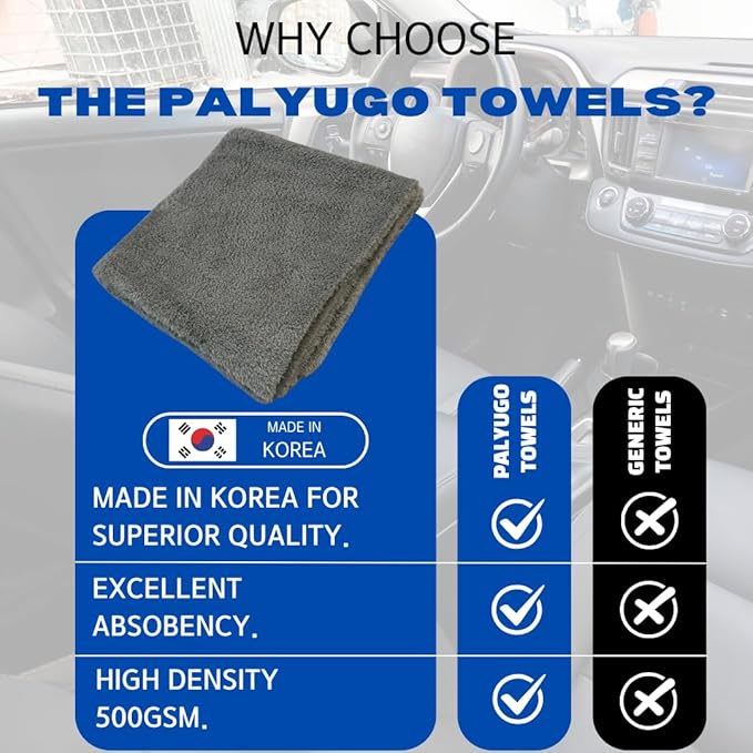 Microfiber Car Towels 16x16in - 6 Pack, 500gsm - Ultra-Absorbent, Lint-Free, Scratch-Free Cleaning & Detailing Cloths for Cars and Automobiles (Grey)