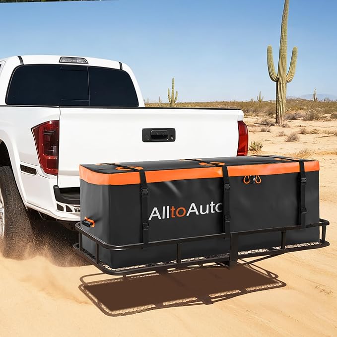50 CuFt Waterproof Cargo Bag for Hitch Carrier | 72"x36"x35" Trailer Hitch Cargo Carrier | Weatherproof Truck Bed Storage with Straps, Lock & Carry Case | PVC Vehicle Soft-Shell Carriers