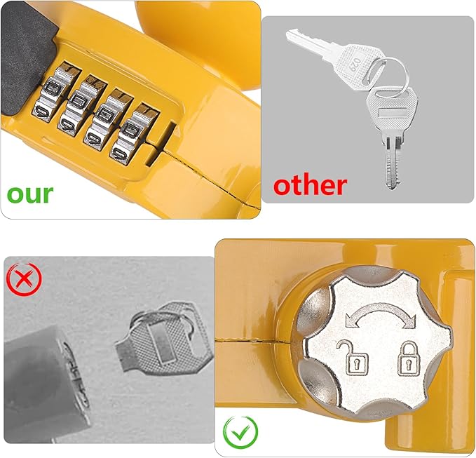 LCGP Yellow Trailer Hitch Lock with Combination Lock, Fits 1-7/8,2 and 2-5/16 Inch Couplers,Adjustable Storage Security, Heavy-Duty Steel