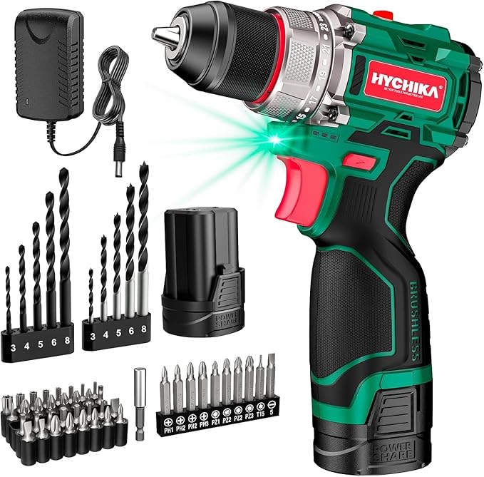 HYCHIKA 16.8V Brushless Power Drill Driver, Hole Saw Kit 3/4" to 5"(19mm-127mm), Tool Combo Kit