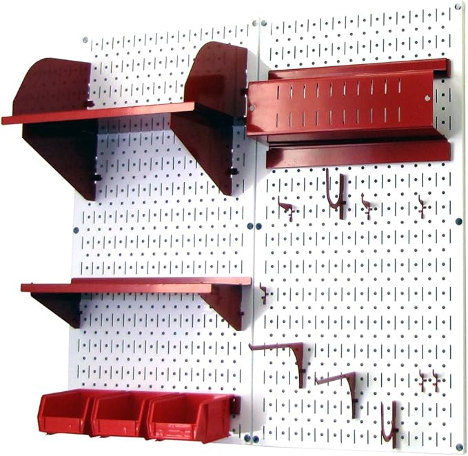 Wall Control Craft & Hobby Pegboard Organizer Storage Kit with White Pegboard and Red Accessories