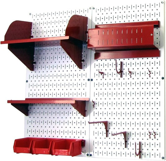 Wall Control Craft & Hobby Pegboard Organizer Storage Kit with White Pegboard and Red Accessories