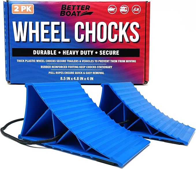 Trailer Wheel Chocks with Rope and Wheel Dock, for Boat Trailers, Travel Campers, RV Accessories, Travel Trailers, and All Trailer Tires