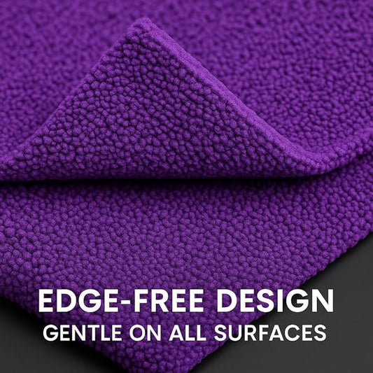 4 Pack Pak Details Edgeless Microfiber Towels for Cars | 16x16 Ultra-Soft, Scratch-Free & Lint-Free Car Detailing Microfiber Cloths for Buffing & Coating | Seamless Finish Auto Cleaning Cloths