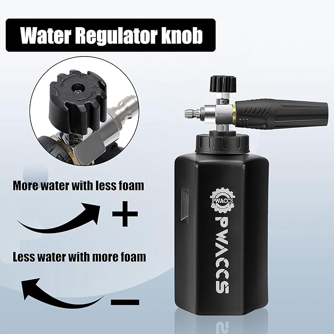 PWACCS Pressure Washer Foam Gun, Short Pressure Washer Gun, Foam Cannon for Car Wash Kit with 1/4" Quick Connector, Pressure Wash Handle for Power Washer with M22 Male Inlet, 4000 PSI, 1.5 Liter