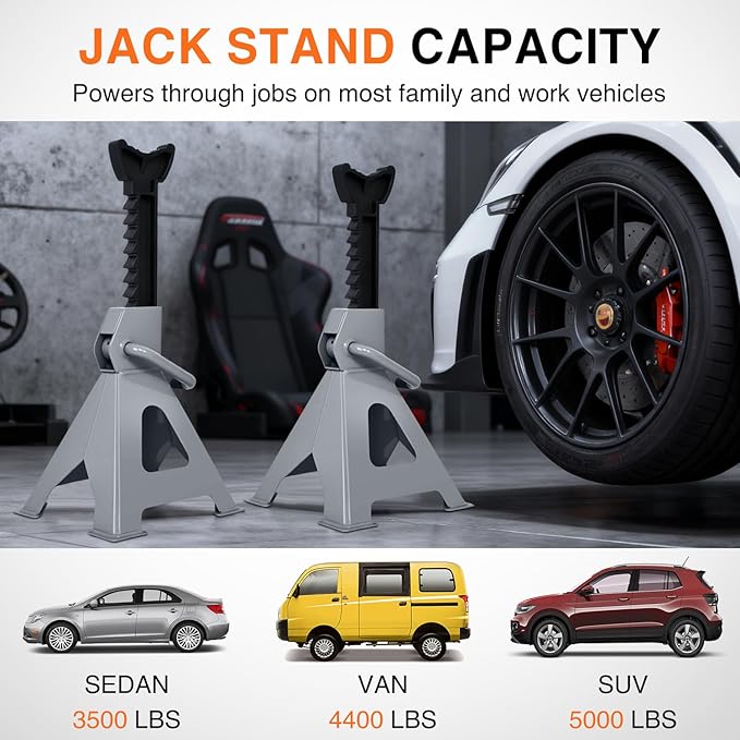 Nilight Jack Stands, 3 Ton (6,600 lbs) Capacity Heavy Duty Steel Car Lifting Stand, Adjustable Height 11.22" to 16.53", 1 Pair