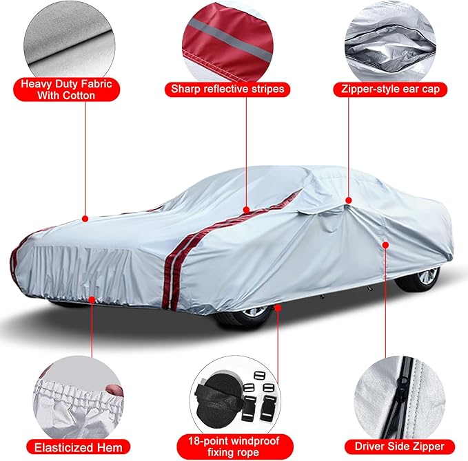 Waterproof Car Covers Replace for 2005–2013 Corvette C6, 6 Layers All Weather Custom-fit Car Cover with Zipper Door & 18 Ponit Windproof Bands for Snow Rain Dust Hail Protection
