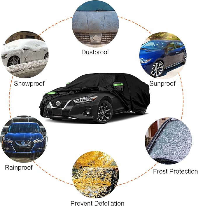 Waterproof Car Covers Replace for 1999-2023 Nissan Maxima, 6 Layers All Weather Custom-fit Car Cover with Zipper Door & Windproof Bands for Snow Rain Dust Hail Protection (Maxima)