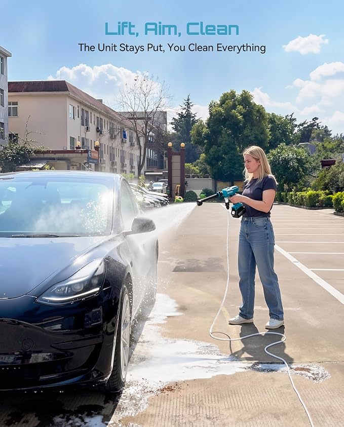 SEESII Cordless Pressure Washer Battery Powered, Dual 4000mAh Batteries Portable Power Washer with 6-in-1 Nozzle & Foam Cannon for Car, Home, Garden, Patio and Fence Cleaning