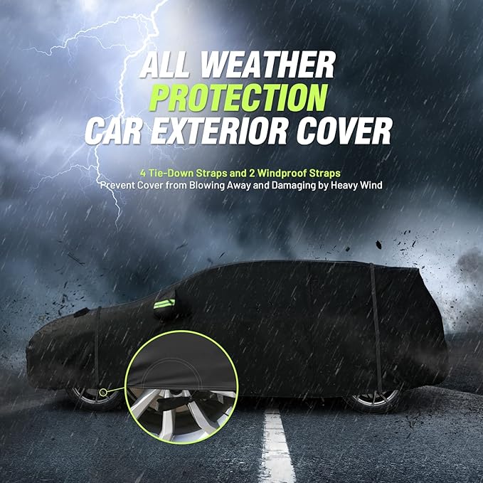 Favoto Car Cover Waterproof All Weather for Automobiles, 6 Layers Heavy Duty Outdoor Rain Dust Snow Sun Protection with Windproof Straps Universal Fit for Hatchback Length up to 171"