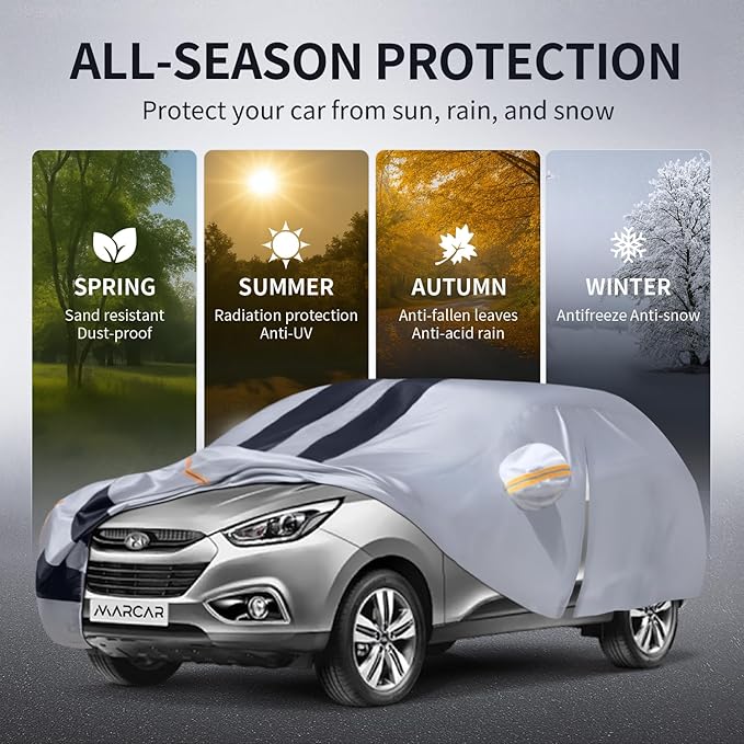 Multi-Layer Car Cover Custom Fit for Hyundai Tucson (ix35)(2015-2026), 100% Waterproof All Weather for Automobiles, Gift with Towel, Heavy Duty Car Covers for Rain Sun UV Protection with Door Zipper
