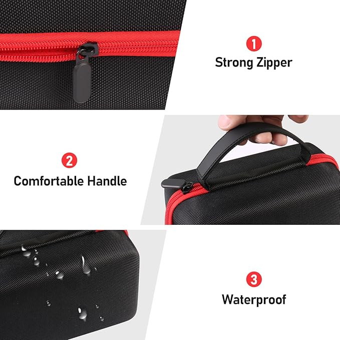 Case for Airmoto for MODARI Tire Inflator Portable Air Compressor Case,120 PSI Air Pump,Car Tire Pressure Gauge (150 PSI) Storage Bag, Air House, Connector and Accessories (Box Only)-(Black+Red)