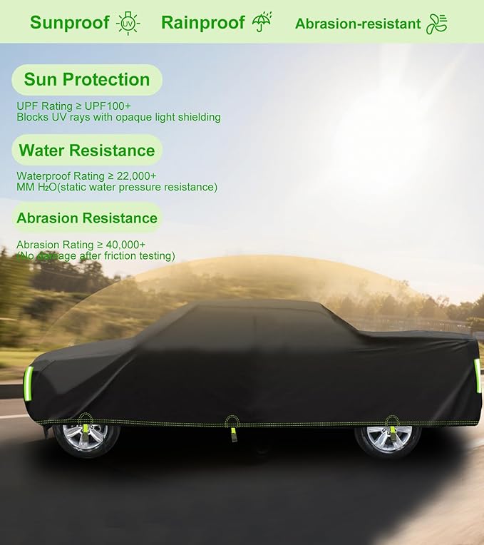 Truck Cover Waterproof All Weather - Heavy Duty Outdoor Full Pickup Cover Rain Sun UV Protection - Universal Fit for Regular Cab Short Box, Ford F150,Chevy Silverado Length Up to 210 inch
