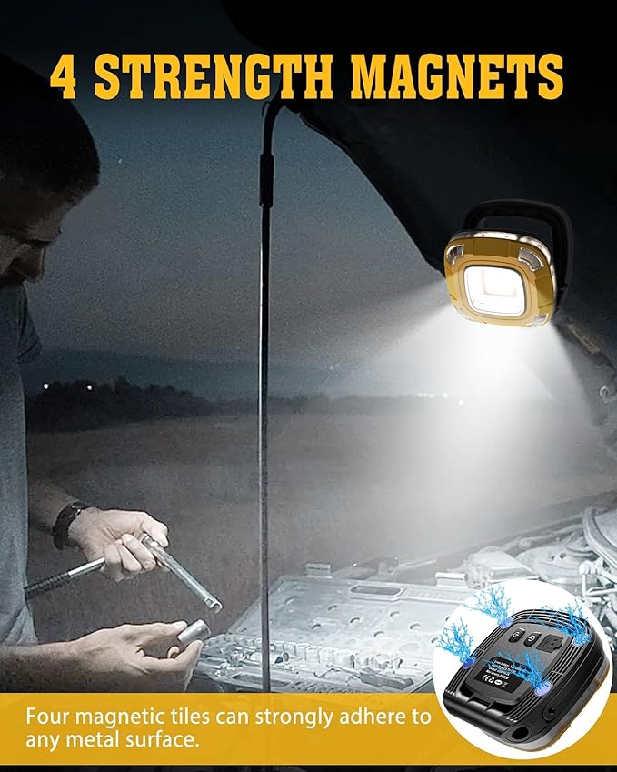 2000LM Magnetic Work Light Rechargeable with 9 Modes, IPX5 Waterproof with Camping Light, Foldable, Emergency & Car Repair (6000mAh)