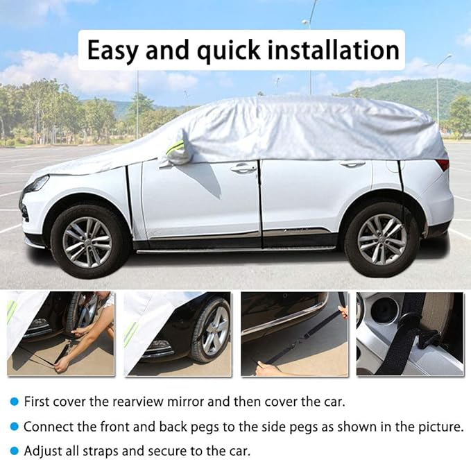 Half Car Cover with Cotton All Weather Car Body Cover for Sunshade Cover Snow Cover Waterproof Snowproof Universal (Fit SUV Length 174'' to 188'')