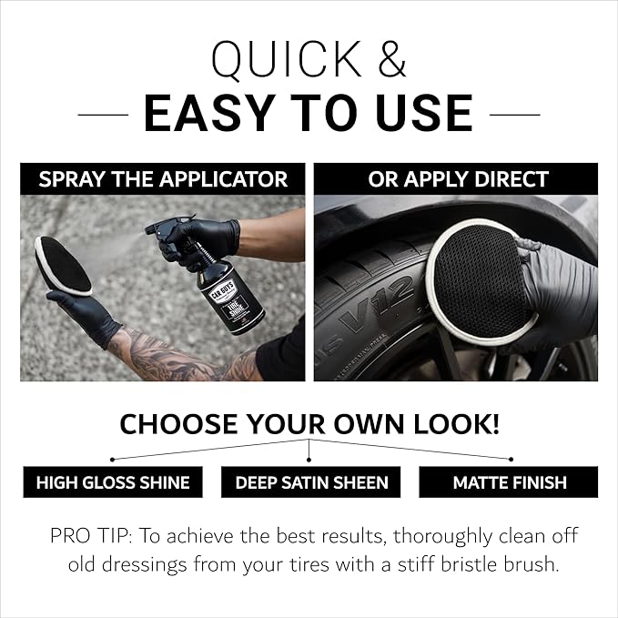 CAR GUYS Tire Shine Spray - The Perfect Deep Black Shine - Long Lasting Car Tire Dressing - No Sling & Dry to Touch - 18 Oz Kit with Applicator