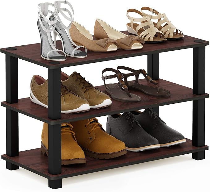 Furinno Turn-S-Tube 3-Tier Shoe Rack, Dark Cherry/Black (Pack of 3)