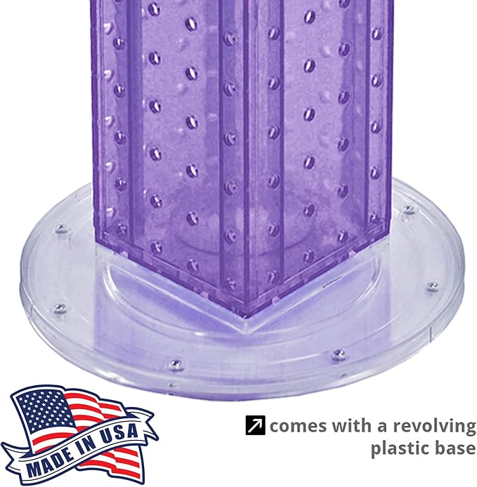 Azar Displays 700220-PUR-2C16 Four-Sided 4”W x 12” Revolving Pegboard Tower Kit Counter Display with 16-Pack of 2 inch Locking Hooks, Purple
