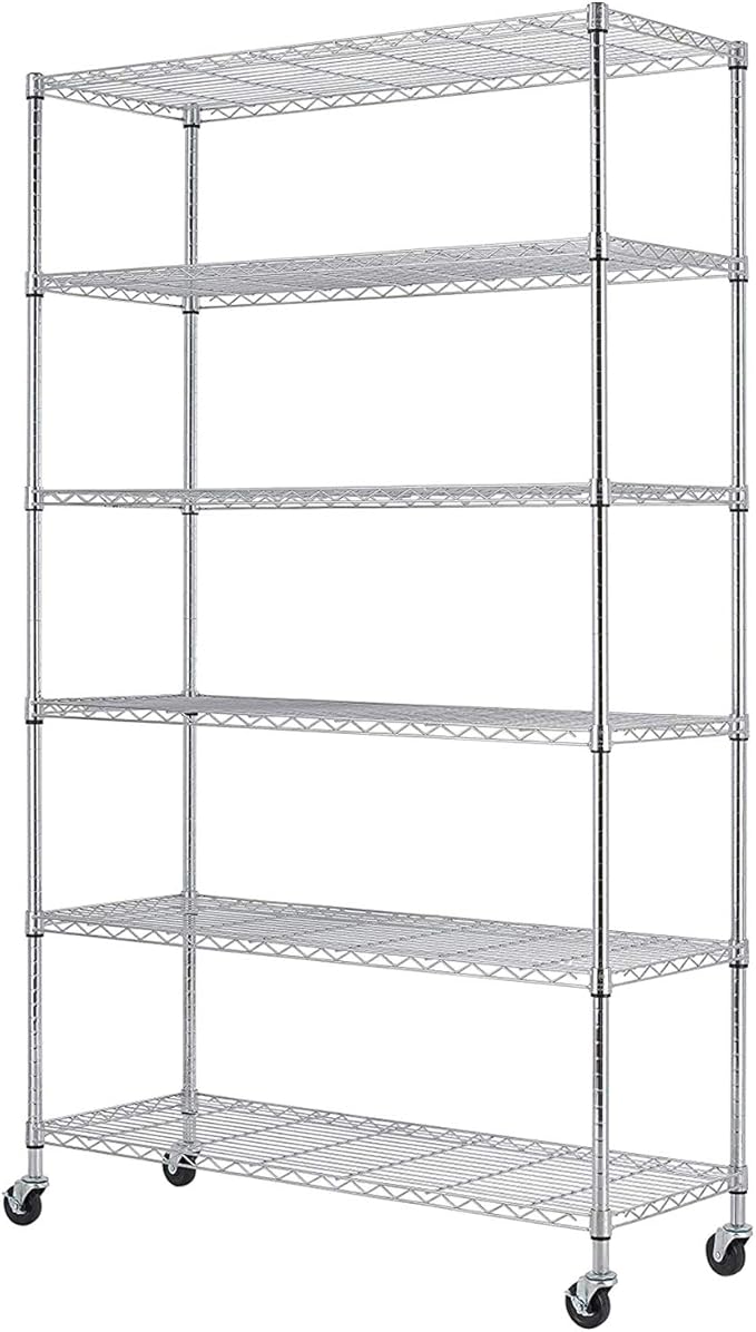 BestMassage 82"x45"x18" 6 Tire Wire Shelving Unit NSF Storage Shelves Large Heavy Duty Metal Shelf Organizer Height Adjustable Commercial Grade Steel Rack 2100 LBS Capacity with Wheels (Chrome)